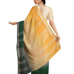 Sunglow Yellow & Dark Spring Green women's Bhagalpuri Handloom Linen Slub Blend Two Dye Saree With Running Unstitched Blouse Piece - View 2