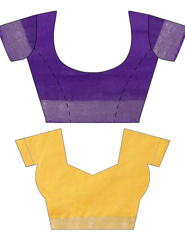 French Violet & Yellow women's Bhagalpuri Handloom Cotton-Linen Blend Saree Combo (Pack Of 2) With Running Unstiched Blouse Piece - View 9