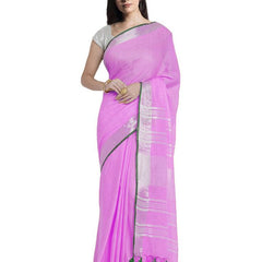 Orchid Magenta women's Bhagalpuri Handloom Cotton Linen Blend Saree With Contrast Unstiched Blouse Piece