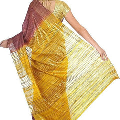 Handloom Tussar Ghicha Silk Bhagalpuri Two Dye Saree (Chico_Brown & Yellow) - View 3