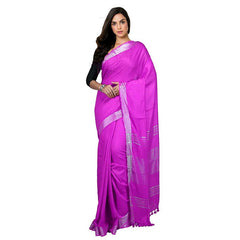 Magenta Bhagalpuri women's Handloom Linen Cotton Ethnic Wear Saree With Running Unstitched Blouse Piece