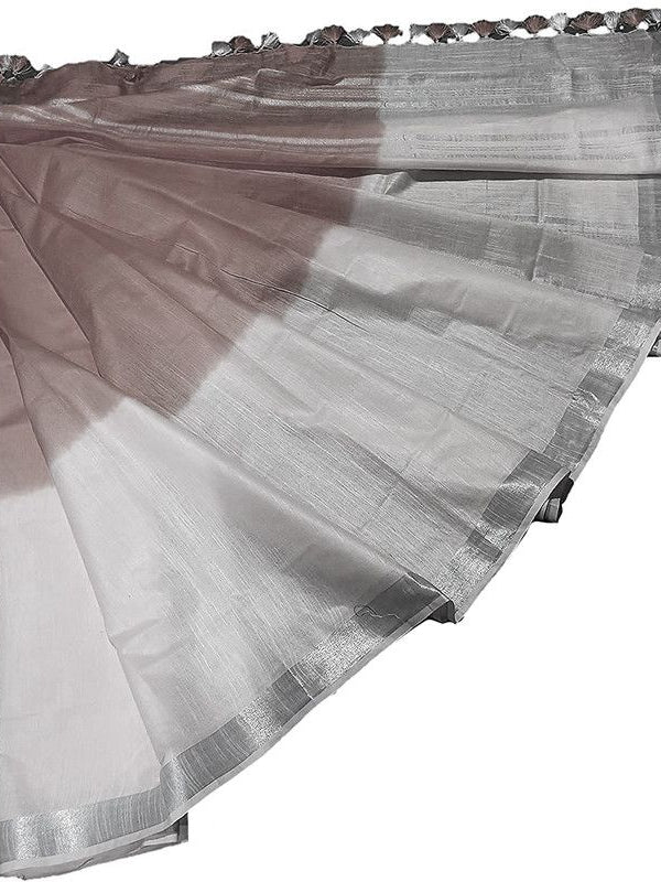 Beaver Brown women's Bhagalpuri Linen-Slub Blend Two Dye Saree With Blouse Piece - View 7