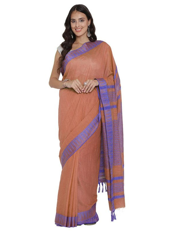 Bhagalpuri Handloom Kota Silk Temple Border Saree And Variation Of Colors With Striped Blouse Piece - View 8