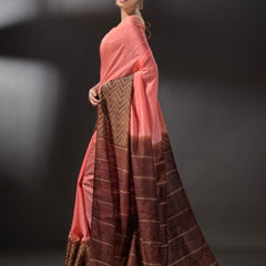 Semi Tussar Silk Two Dye Saree with Blouse Piece (Suglu_Pink &  Eclip_Brown) - View 3