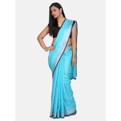 Handloom Linen Cotton Blend Contrast Bhagalpuri Saree for Women (Cyan-Black)
