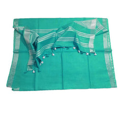 Aquamarine Turquoise women's Bhagalpuri Linen Saree With Blouse Piece