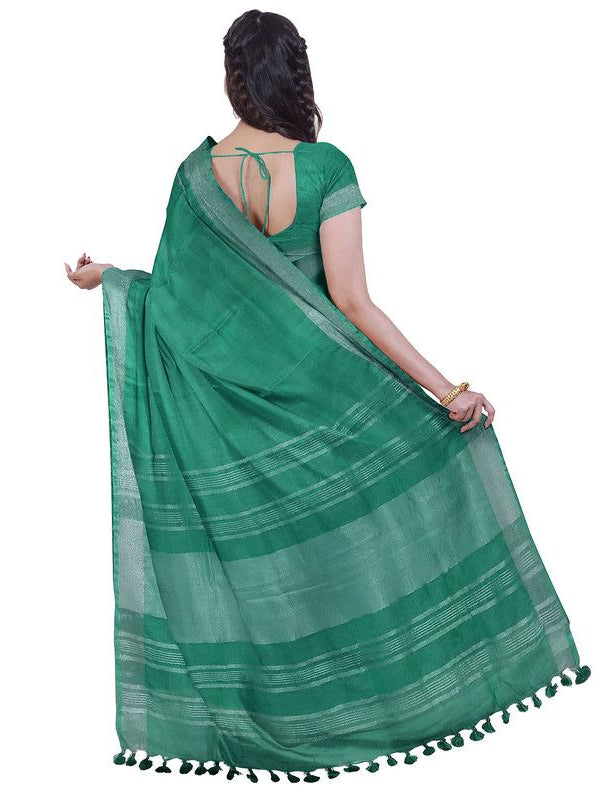 Mint Green & Yellow women's Bhagalpuri Handloom Cotton-Linen Blend Saree Combo (Pack Of 2) With Running Unstiched Blouse Piece - View 3