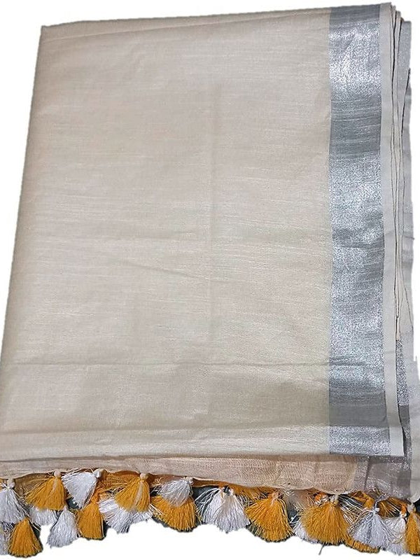 Gamboge Yellow women's Bhagalpuri Linen-Slub Blend Two Dye Saree With Blouse Piece - View 3