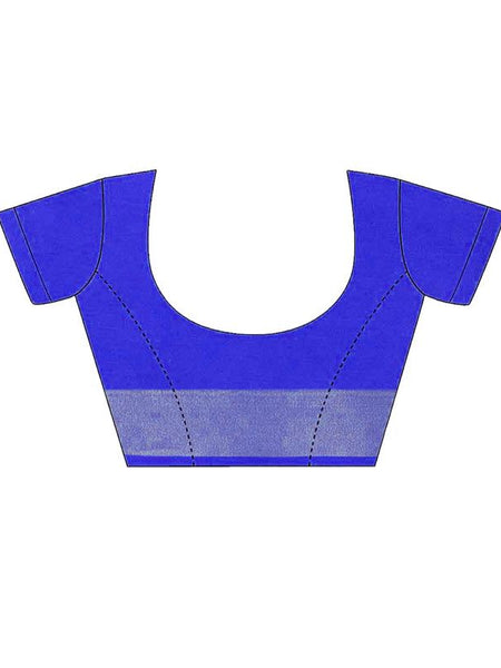Photo Blue-Blue women's Bhagalpuri Handloom Cotton Linen Blend Contrast Pallu Saree And Unstitched Contrast Blouse Piece - View 5