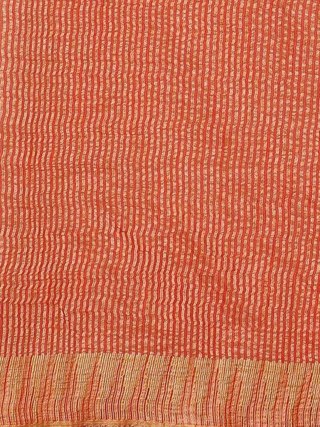 Vermilion Red women's Bhagalpuri Handloom Kota Silk Temple Border Saree And Variation Of Colors With Striped Blouse Piece
