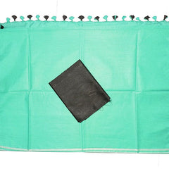 Turquoise women's Bhagalpuri Blend Linen Saree With Black Pipin Contrast Blouse Piece