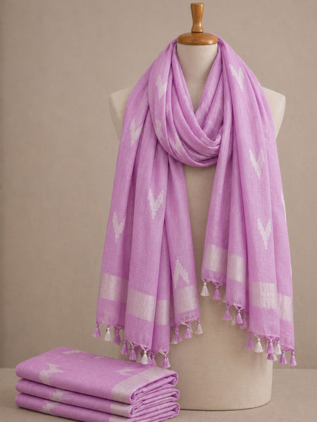 Linen Cotton Blend Zari Weaving Handloom Ikkat Dupatta (300090 Light_Pink)