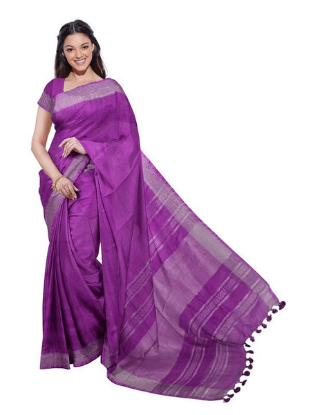 Electric Purple women's Bhagalpuri Handloom Linen Blend Saree And Variation Of Colors With Running Unstiched Blouse Piece - View 4