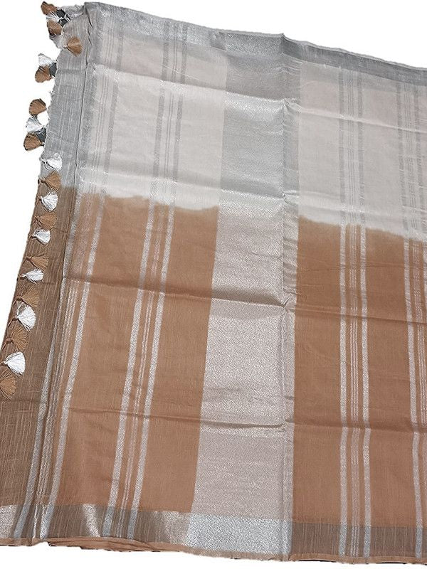 Sugar Brown women's Bhagalpuri Linen-Slub Blend Two Dye Saree With Blouse Piece - View 2