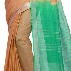 Tangerine Orange & Mint Green women's Handloom Bhagalpuri Linen Blend Two Dye Saree With Running Unstitched Blouse Piece - View 6