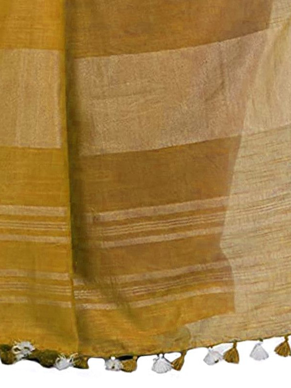 Neon Pink & Golden Brown women's Bhagalpuri Handloom Linen Cotton Blend Two Dye Saree With Running Unstitched Blouse Piece - View 7