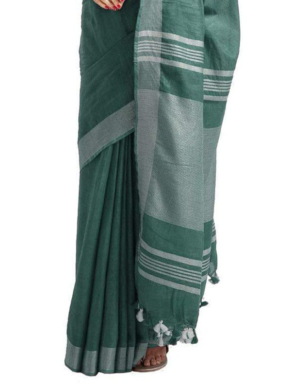 Hookers' Green women's Bhagalpuri Handloom Blend Linen-Cotton Saree With Running Unstiched Blouse Piece_Free Size_Variation Of Colors - View 5