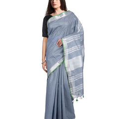 Handloom Bhagalpuri Linen-Cotton Saree With Contrast Blouse Piece