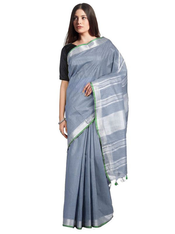 Handloom Bhagalpuri Linen-Cotton Saree With Contrast Blouse Piece