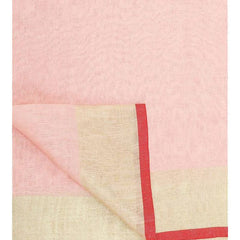 Linen Cotton Blend Contrast Handloom Bhagalpuri Saree for Women (Gold-Ecru_Pink-Red) - View 4