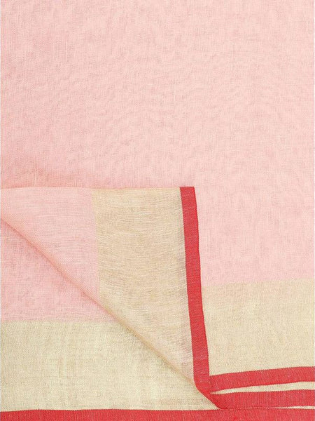 Linen Cotton Blend Contrast Handloom Bhagalpuri Saree for Women (Gold-Ecru_Pink-Red) - View 4