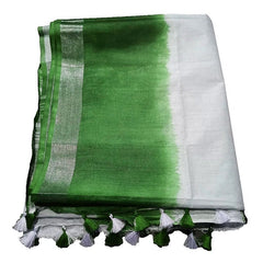Green women's Handloom Bhagalpuri Linen Cotton Slub Blend Two Sided Two Dye Saree Running Unstitched Blouse Piece - View 6