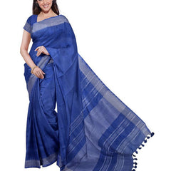 Cobalt Blue & Green women's Bhagalpuri Handloom Cotton-Linen Blend Saree Combo (Pack Of 2) With Running Unstiched Blouse Piece - View 3
