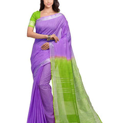 Handloom Bhagalpuri Cotton Slub Blend Two Dye Saree With Running Unstitched Blouse Piece