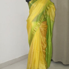 Canary_Yellow and Parrot_Green Kota Organza Net Temple Border Handloom Saree