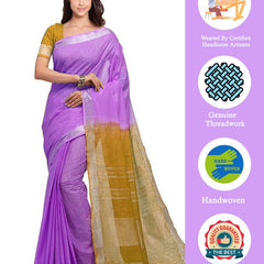 Lilac Purple & Golden Brown women's Bhagalpuri Handloom Ethnic Wear Linen Two Dye Saree With Running Unstitched Blouse Piece - View 2