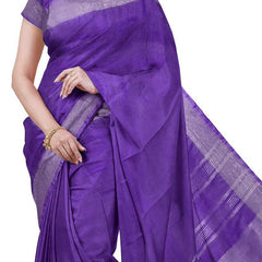 Cerulean Blue & French Violet women's Bhagalpuri Handloom Cotton-Linen Blend Saree Combo (Pack Of 2) With Running Unstiched Blouse Piece - View 8