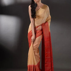 Two Dye Handloom Semi Tussar Silk Bhagalpuri Saree (Muddy_Beige & Terry_Red) - View 2