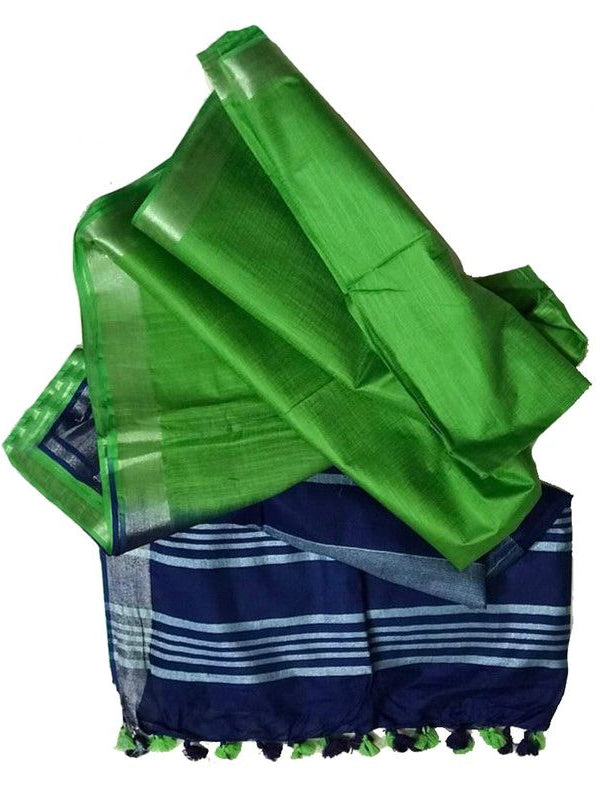 Bhagalpuri women's Ethnic Wear Handloom Linen Cotton Blend Zari Border Two Dye Saree With Running Unstitched Blouse Piece - View 2
