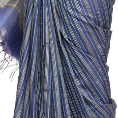 Handloom Art Silk Striped Bhagalpuri Saree (Egyptian_Bue) - View 4