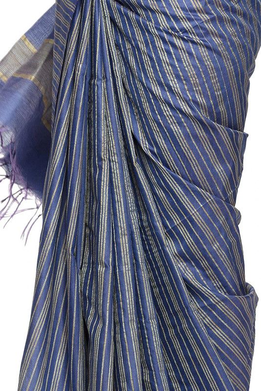 Handloom Art Silk Striped Bhagalpuri Saree (Egyptian_Bue) - View 4
