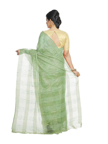 Pistachio Green women's Bhagalpuri Kota Doria Silk Semi Transparent Saree With Unstiched Blouse Piece - View 3