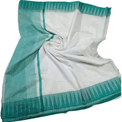 Turquoise women's Bhagalpuri Kota Viscous Temple Border White Saree And Variable Color Border With Blouse Piece