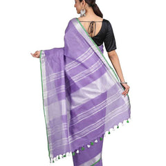 Lavender Purple women's Handloom Bhagalpuri Linen-Cotton Saree With Contrast Blouse Piece - View 2