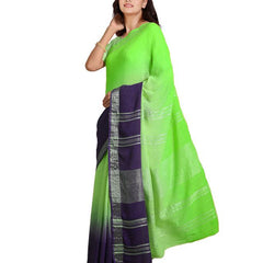 Bhagalpuri Handloom Linen Slub Blend Two Dye Saree With Running Unstitched Blouse Piece - View 5