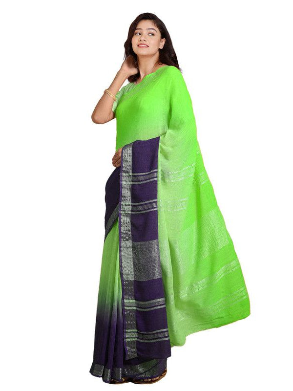 Bhagalpuri Handloom Linen Slub Blend Two Dye Saree With Running Unstitched Blouse Piece - View 5