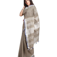 Bhagalpuri Handloom Linen-Slub Saree With Contrast Blouse Piece - View 2