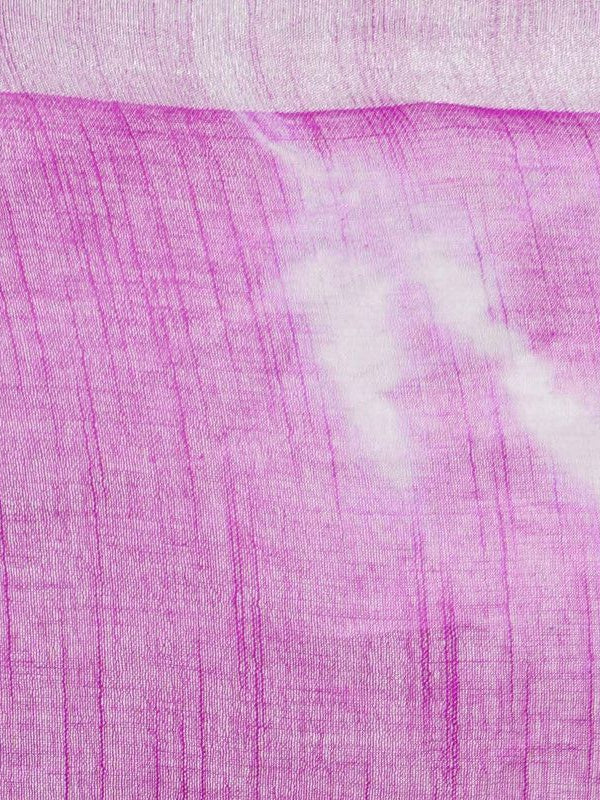 Phlox Purple women's Bhagalpuri Handloom Linen Blend Tie-Dye (Sibory Dye) Saree With Running Unstiched Blouse Piece - View 3