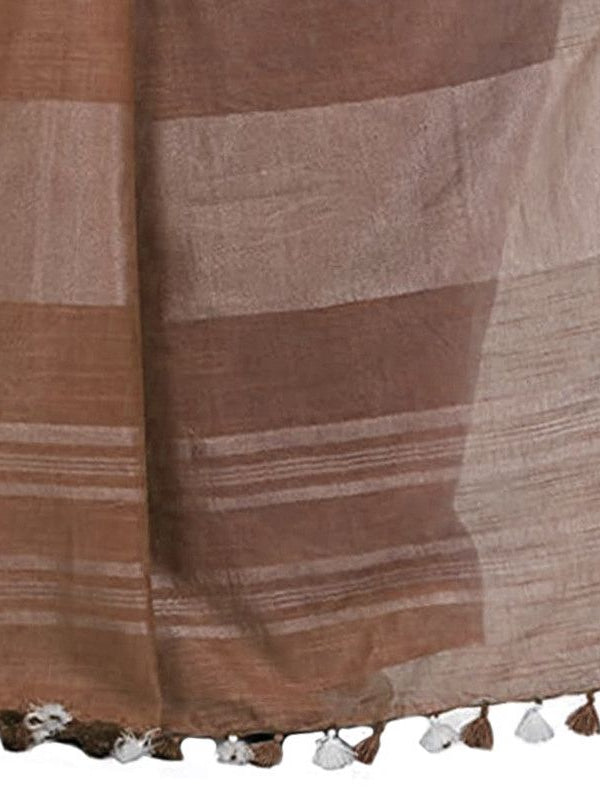 Lime Green & Brown women's Handloom Bhagalpuri Linen Blend Two Dye Saree With Running Unstitched Blouse Piece - View 2