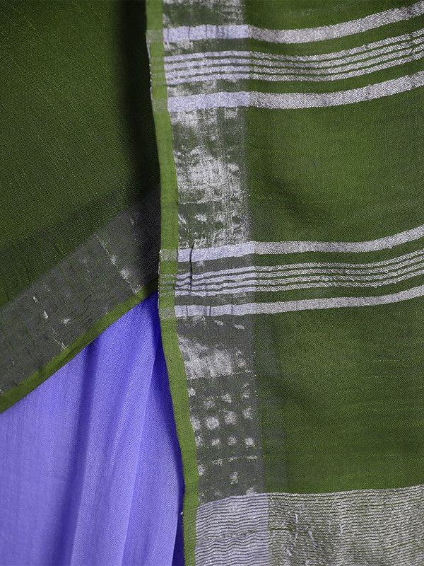 Bhagalpuri Handloom Linen Slub Blend Two Dye Saree With Running Unstitched Blouse Piece - View 5