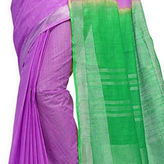 Fuchsia Pink & Honerdew Green women's Handloom Bhagalpuri Linen Blend Two Dye Saree With Running Unstitched Blouse Piece - View 6