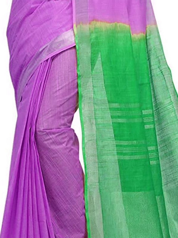 Fuchsia Pink & Honerdew Green women's Handloom Bhagalpuri Linen Blend Two Dye Saree With Running Unstitched Blouse Piece - View 6
