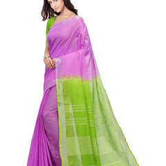 Handloom Bhagalpuri Linen Cotton Slub Blend Two Dye Saree With Running Unstitched Blouse Piece