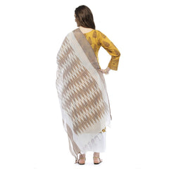 Linen Cotton Bhaglpuri Handloom Ikkat Dupatta for women's (Brown) - View 4