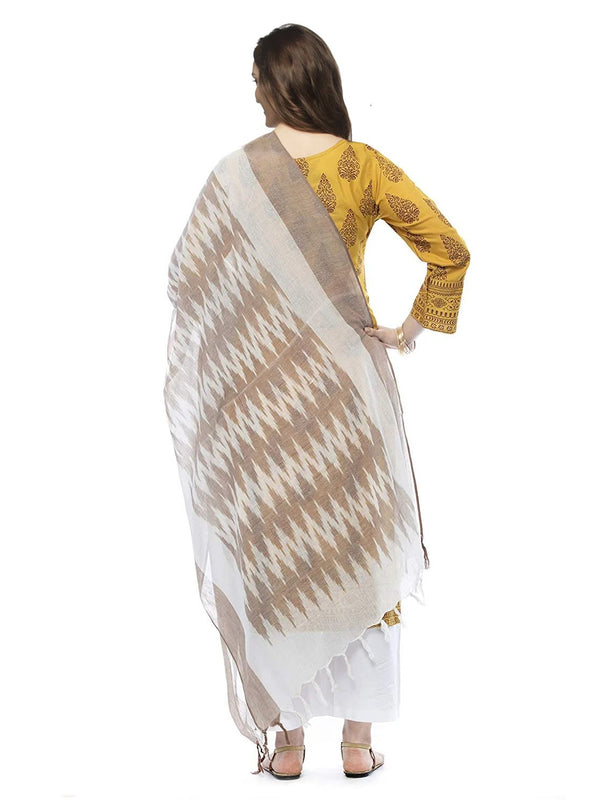 Linen Cotton Bhaglpuri Handloom Ikkat Dupatta for women's (Brown) - View 4
