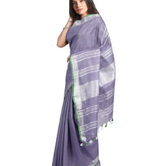 Pomp Violet women's Handloom Bhagalpuri Linen-Cotton Saree With Contrast Blouse Piece - View 2
